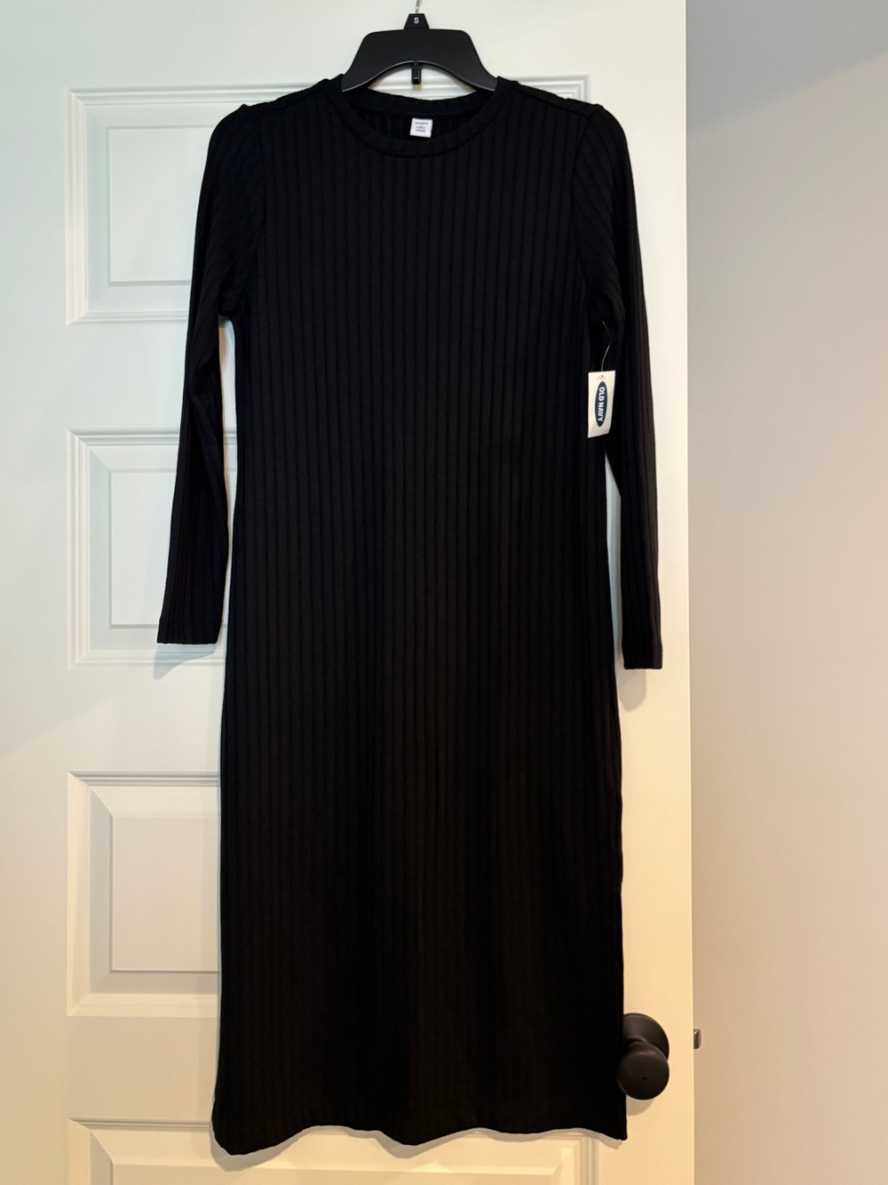 Old Navy Black Ribbed Long Sleeve Midi Dress NWT